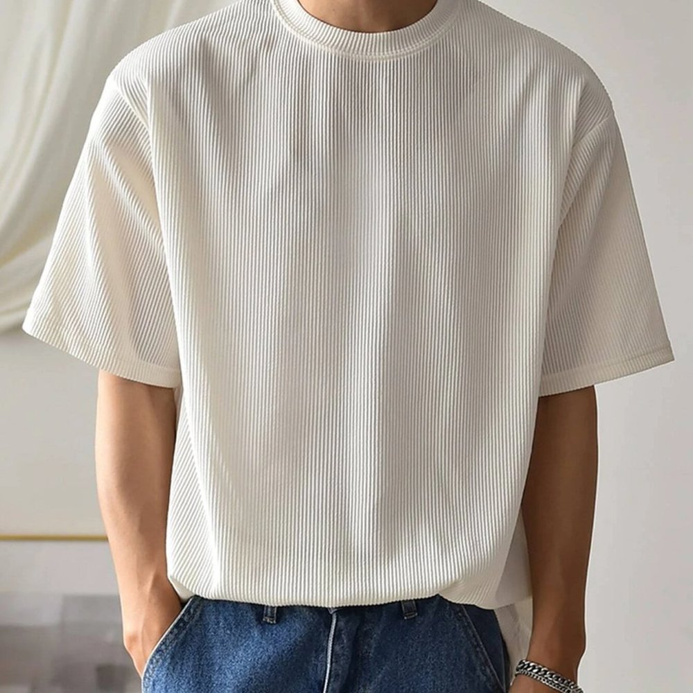 White Mens Ribbed Shoulder Tee